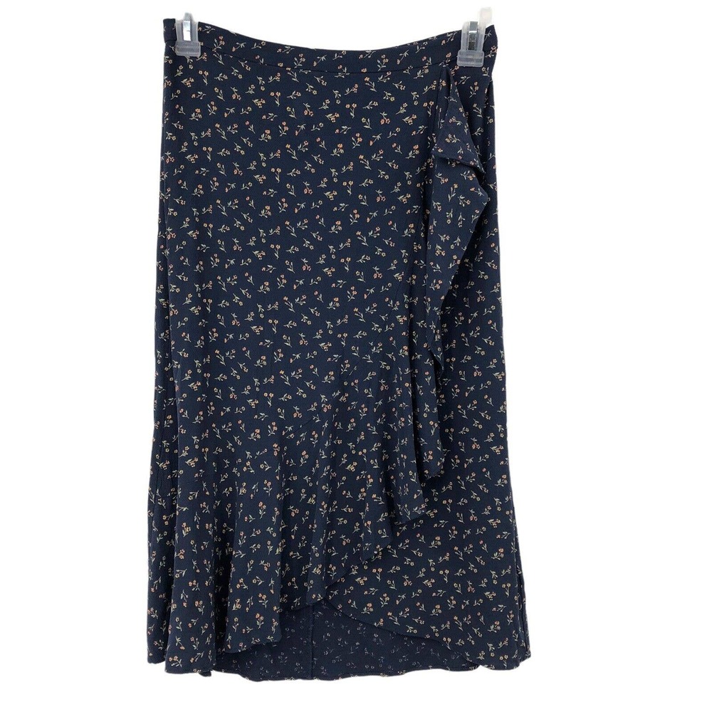 Madewell Ruffle-Edge Midi Wrap Skirt Floral Navy Blue Size 4